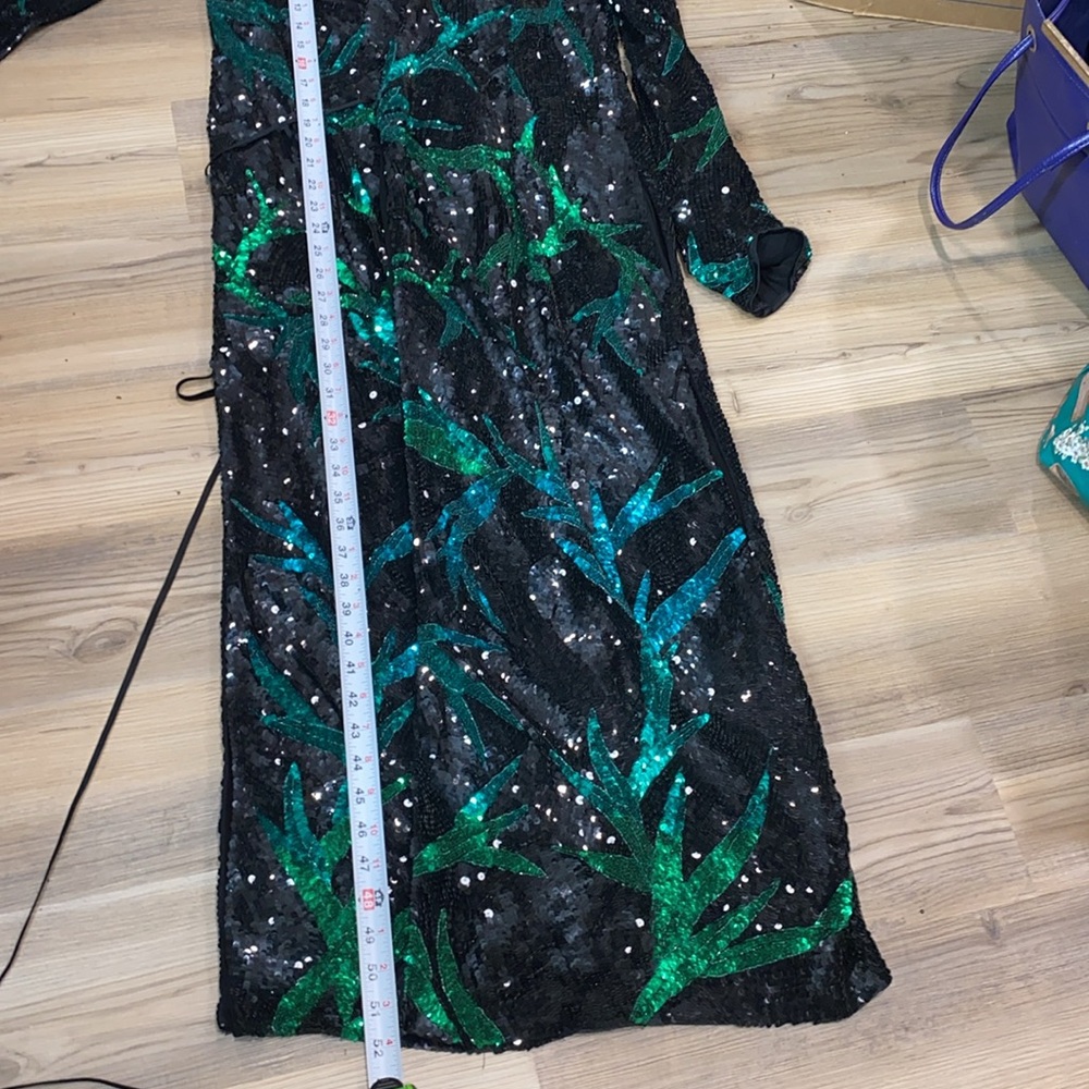 ATTICO Elegant‎ Sequin Wrap Dress Black and Green, Long Sleeve Maxi Dress Size40 - Picture 14 of 17